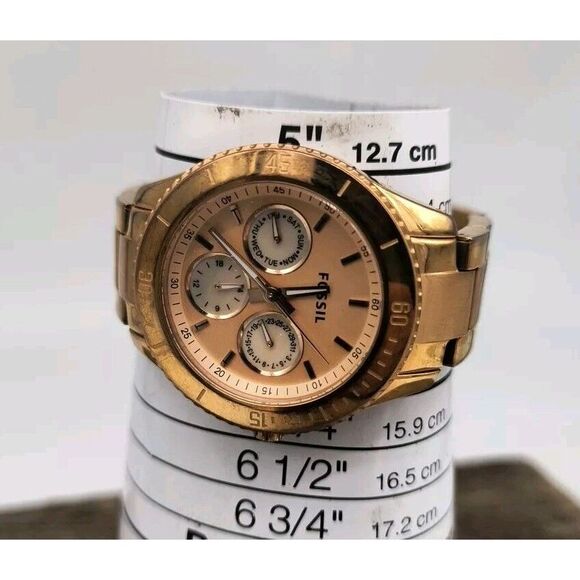 Ladies Fossil Rose Gold Toned Chronograph Wrist Watch - New Battery - Picture 8 of 9